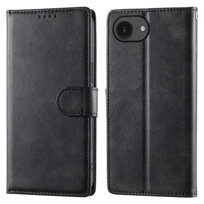 For iPhone 17e / 16e Case Stand Wallet Calf Texture PU Leather Flip Phone Cover with Wrist Strap