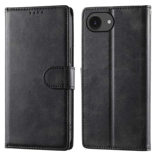 For iPhone 17e / 16e Case Stand Wallet Calf Texture PU Leather Flip Phone Cover with Wrist Strap