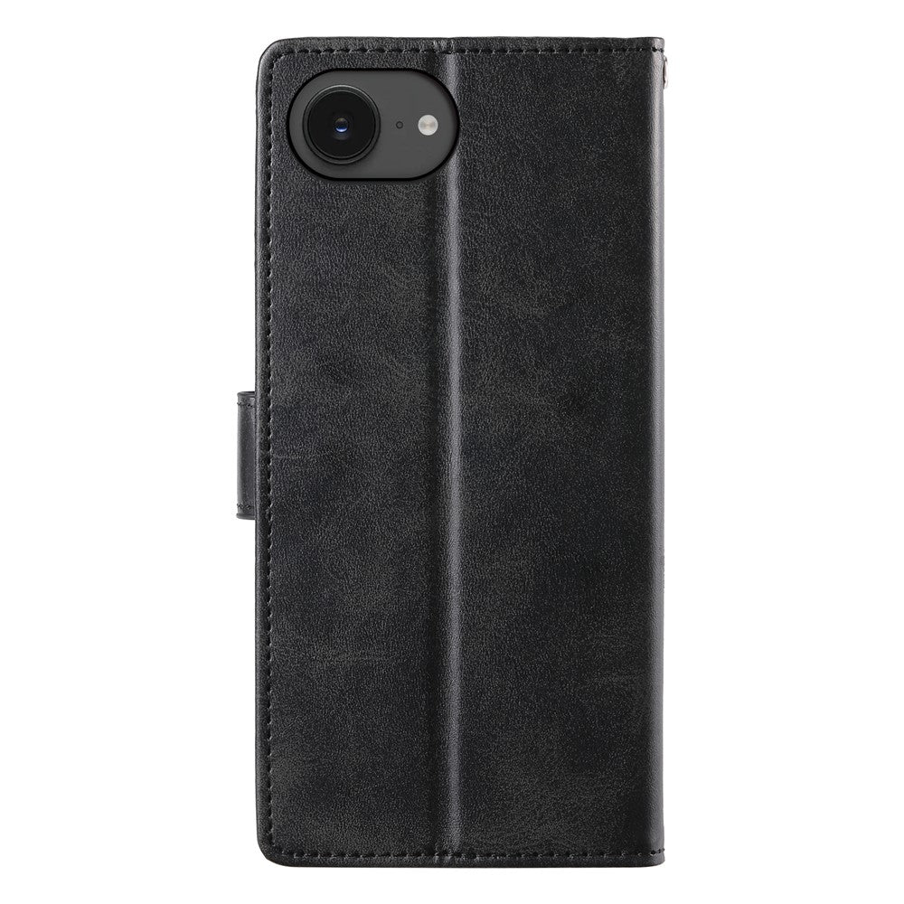 For iPhone 17e / 16e Case Stand Wallet Calf Texture PU Leather Flip Phone Cover with Wrist Strap