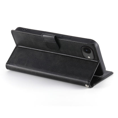 For iPhone 17e / 16e Case Stand Wallet Calf Texture PU Leather Flip Phone Cover with Wrist Strap