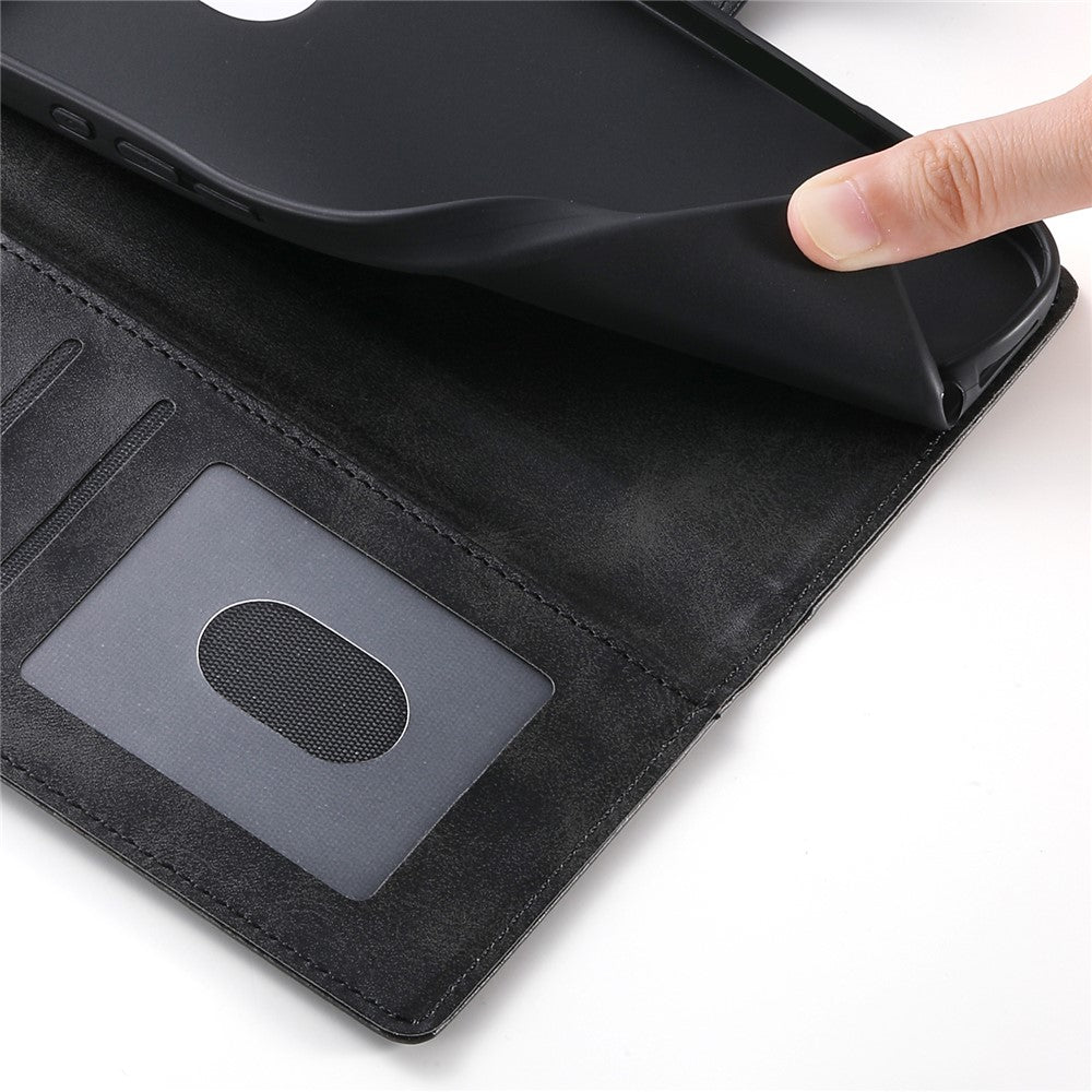 For iPhone 17e / 16e Case Stand Wallet Calf Texture PU Leather Flip Phone Cover with Wrist Strap