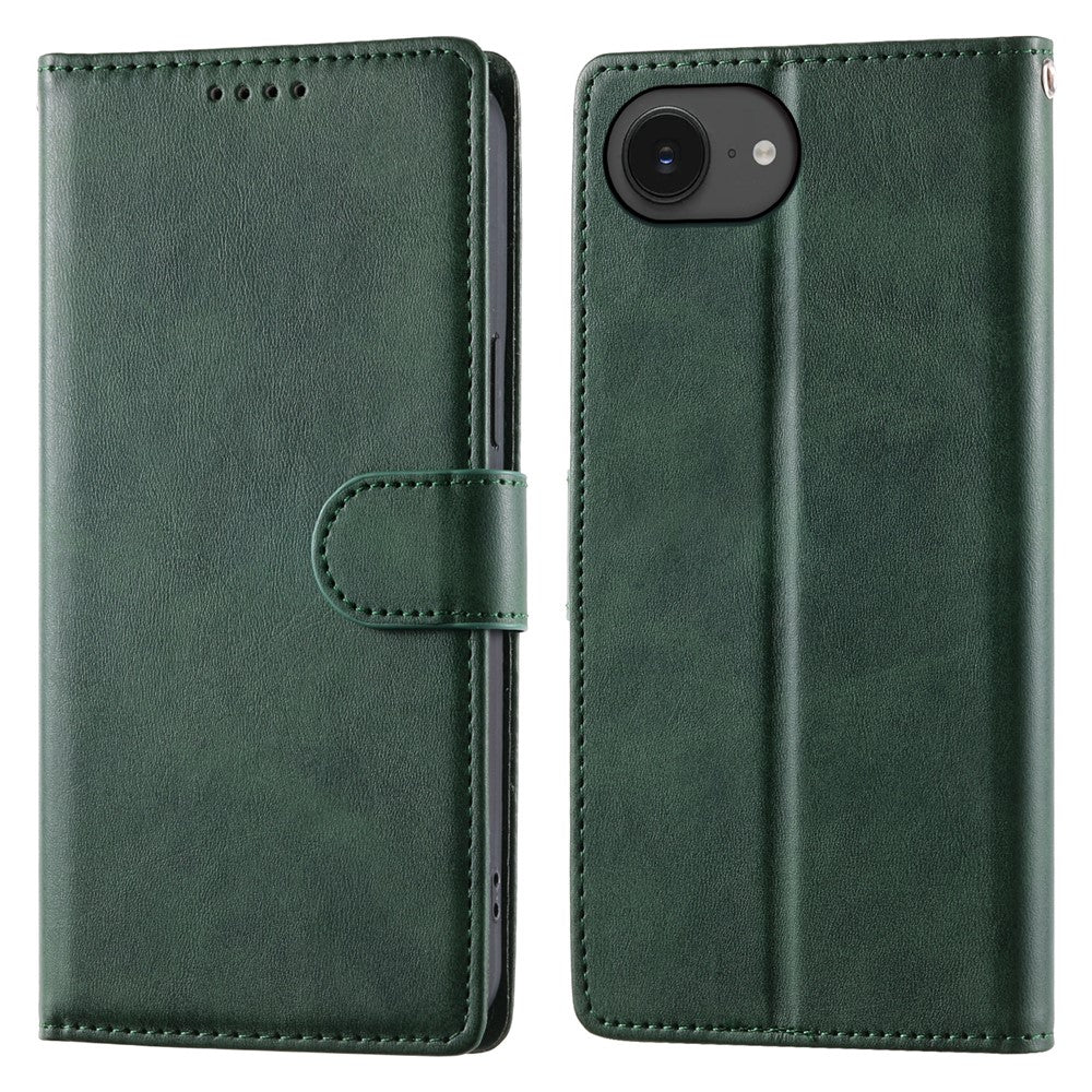 For iPhone 17e / 16e Case Stand Wallet Calf Texture PU Leather Flip Phone Cover with Wrist Strap