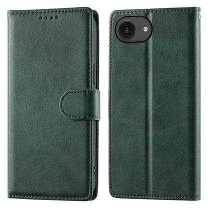 For iPhone 17e / 16e Case Stand Wallet Calf Texture PU Leather Flip Phone Cover with Wrist Strap