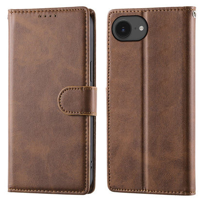 For iPhone 17e / 16e Case Stand Wallet Calf Texture PU Leather Flip Phone Cover with Wrist Strap