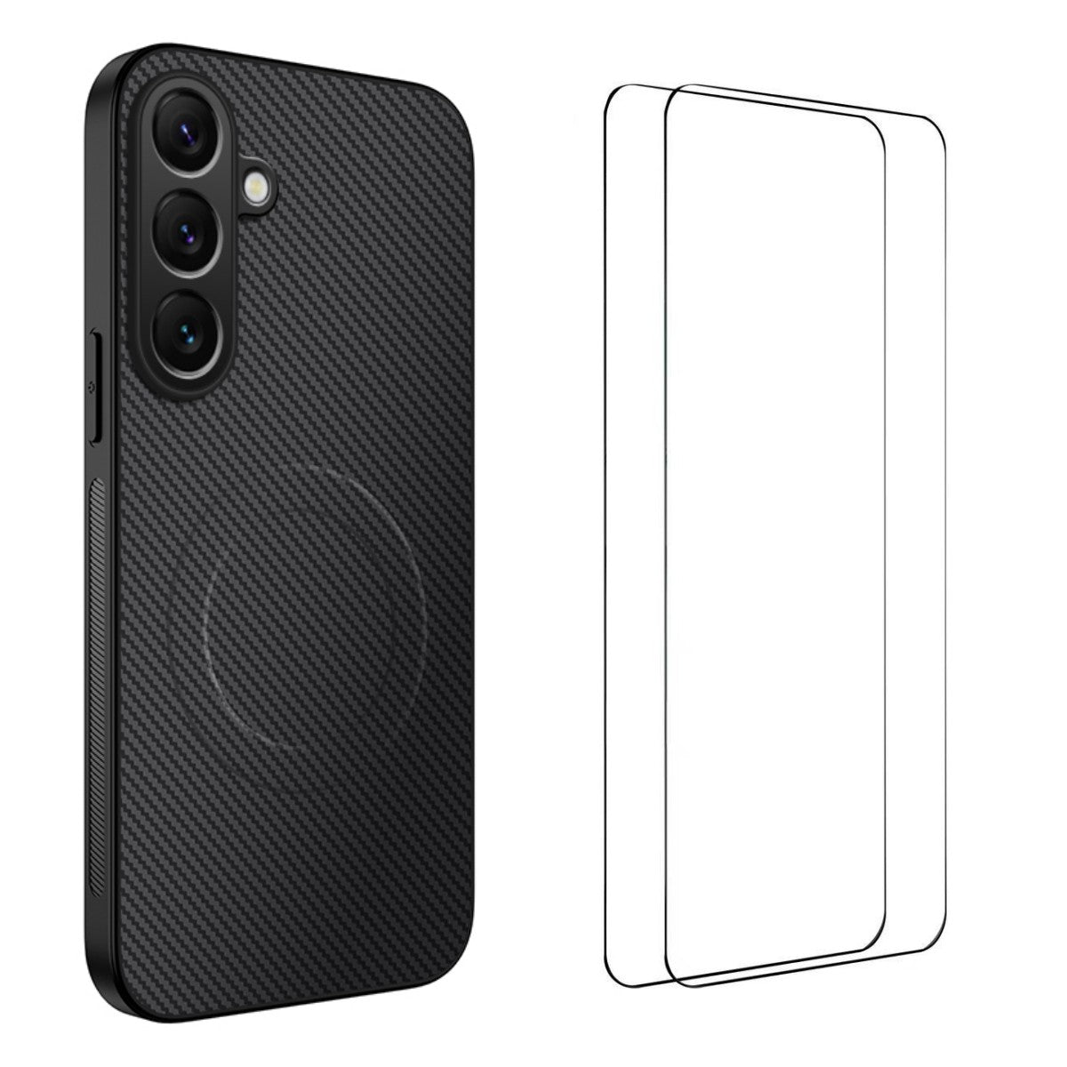 WANLONFENG For Samsung Galaxy A57 5G Magnetic Case  TQ1 Series Carbon Fiber Texture PC TPU Phone Cover with 2Pcs Screen Films