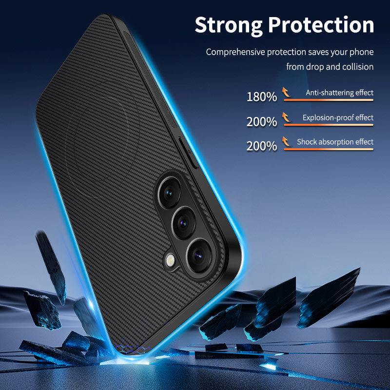 WANLONFENG For Samsung Galaxy A57 5G Magnetic Case  TQ1 Series Carbon Fiber Texture PC TPU Phone Cover with 2Pcs Screen Films