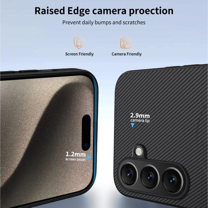 WANLONFENG For Samsung Galaxy A57 5G Magnetic Case  TQ1 Series Carbon Fiber Texture PC TPU Phone Cover with 2Pcs Screen Films