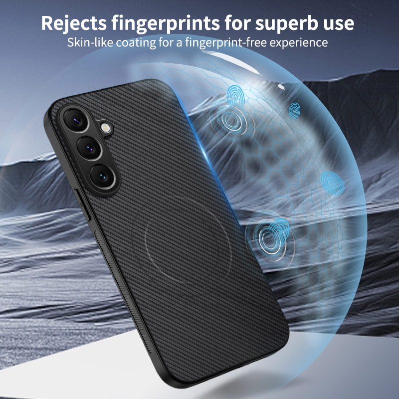 WANLONFENG For Samsung Galaxy A57 5G Magnetic Case  TQ1 Series Carbon Fiber Texture PC TPU Phone Cover with 2Pcs Screen Films