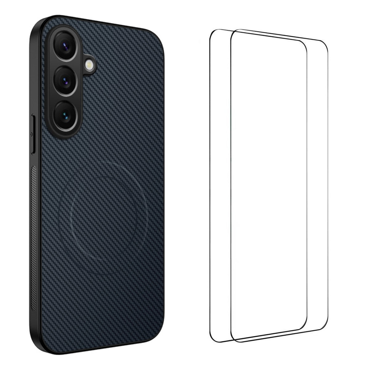 WANLONFENG For Samsung Galaxy A57 5G Magnetic Case  TQ1 Series Carbon Fiber Texture PC TPU Phone Cover with 2Pcs Screen Films
