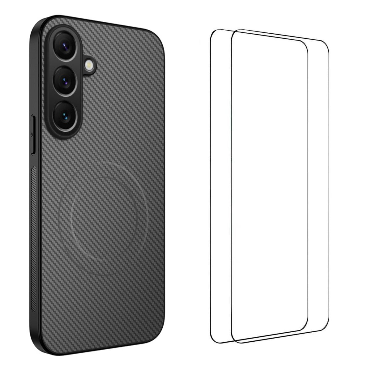 WANLONFENG For Samsung Galaxy A57 5G Magnetic Case  TQ1 Series Carbon Fiber Texture PC TPU Phone Cover with 2Pcs Screen Films