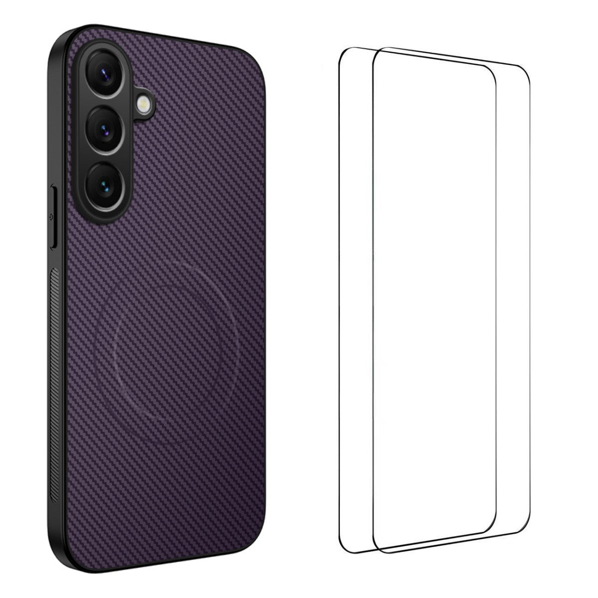 WANLONFENG For Samsung Galaxy A57 5G Magnetic Case  TQ1 Series Carbon Fiber Texture PC TPU Phone Cover with 2Pcs Screen Films