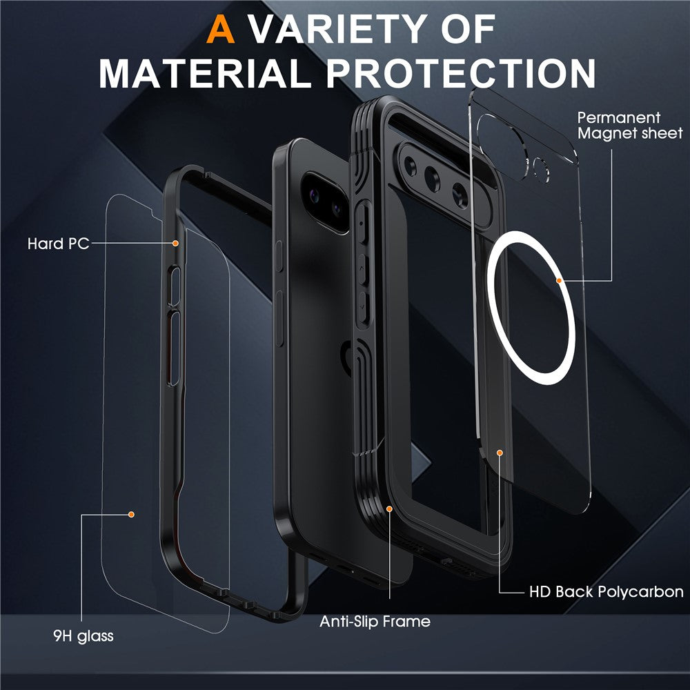 For Google Pixel 10a Magnetic Case PC + TPU Phone Cover with Tempered Glass Screen Film
