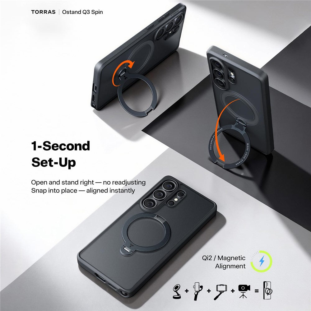 TORRAS Ostand Q3 Spin Case für Samsung Galaxy S26 Ultra mit magnetischem Ring-Kickstand