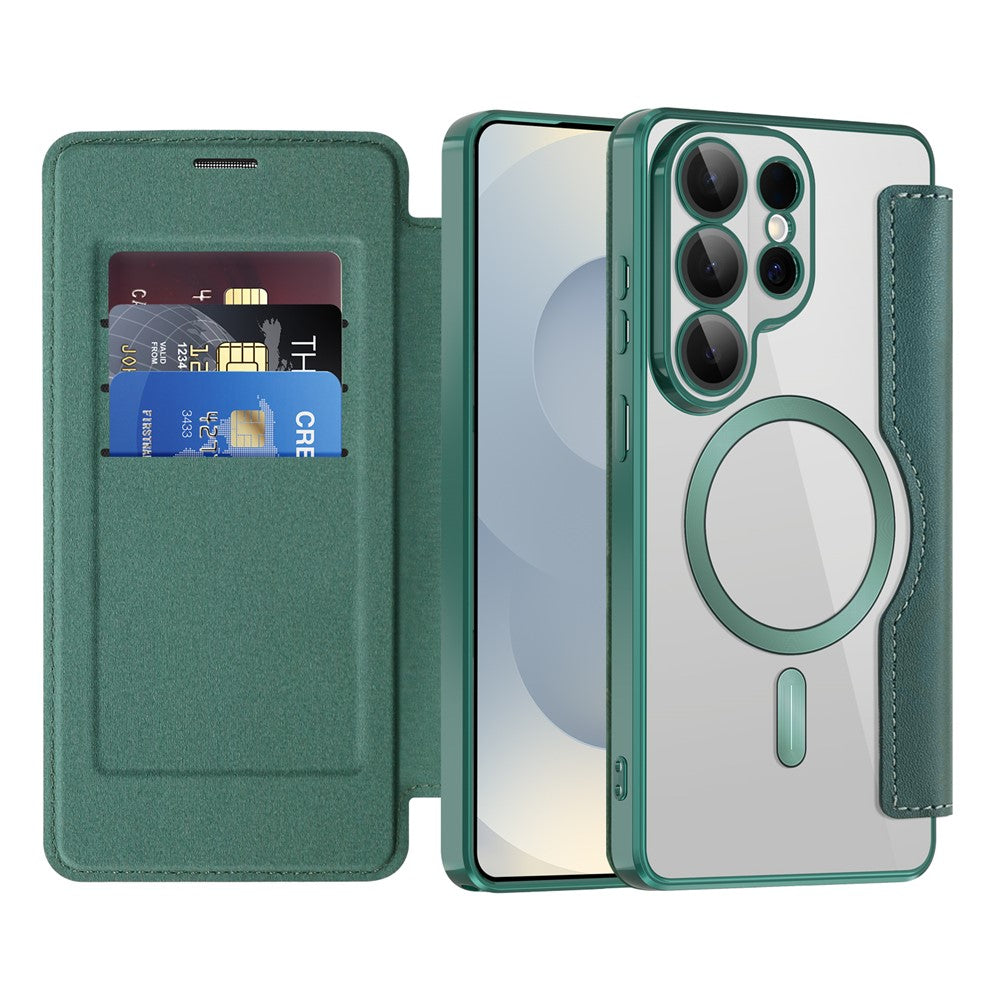 Magnetische Hülle für Samsung Galaxy S26 Ultra mit Kartenfach, RFID-Schutz, Leder & Kameralinsenschutz