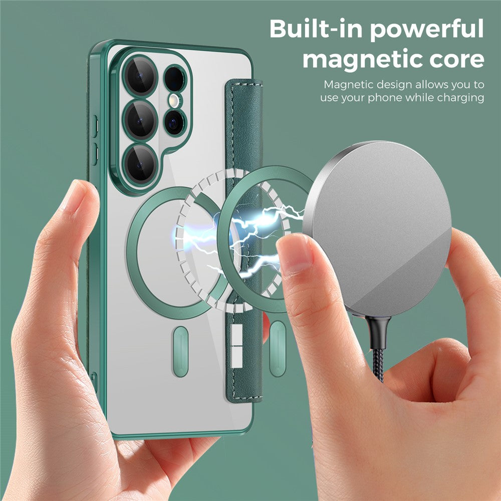 Magnetische Hülle für Samsung Galaxy S26 Ultra mit Kartenfach, RFID-Schutz, Leder & Kameralinsenschutz