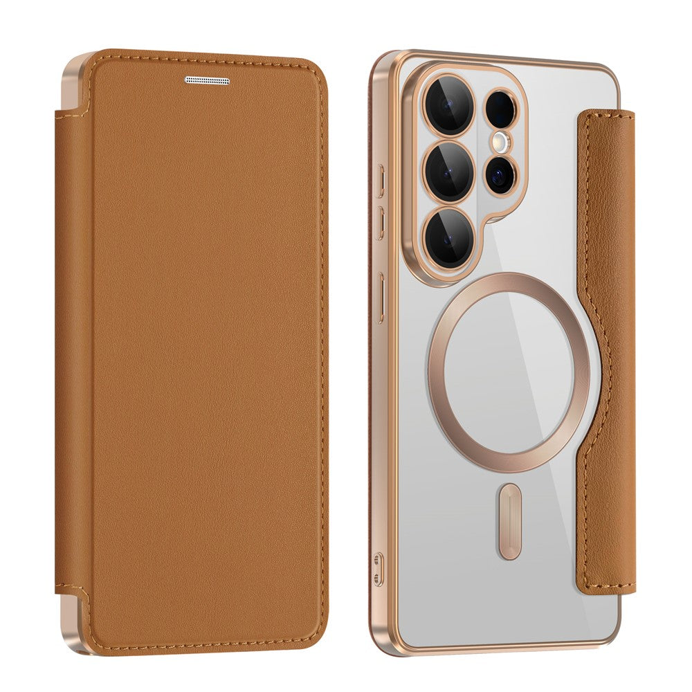 Magnetische Hülle für Samsung Galaxy S26 Ultra mit Kartenfach, RFID-Schutz, Leder & Kameralinsenschutz