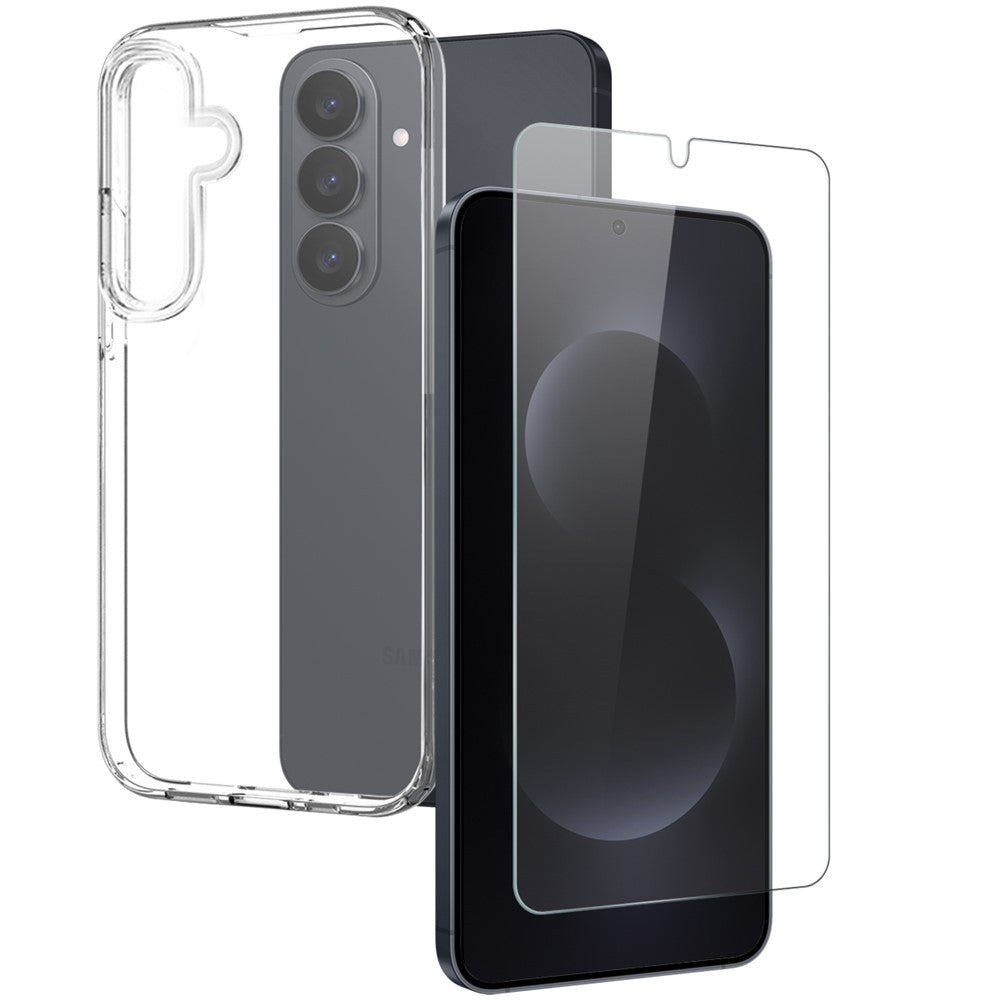 NORTHJO For Samsung Galaxy S26 Case Soft TPU Clear Phone Cover with Tempered Glass Screen Protector (Support Fingerprint Unlock)