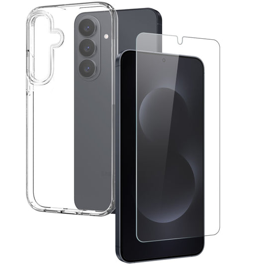 NORTHJO For Samsung Galaxy S26 Case Soft TPU Clear Phone Cover with Tempered Glass Screen Protector (Support Fingerprint Unlock)