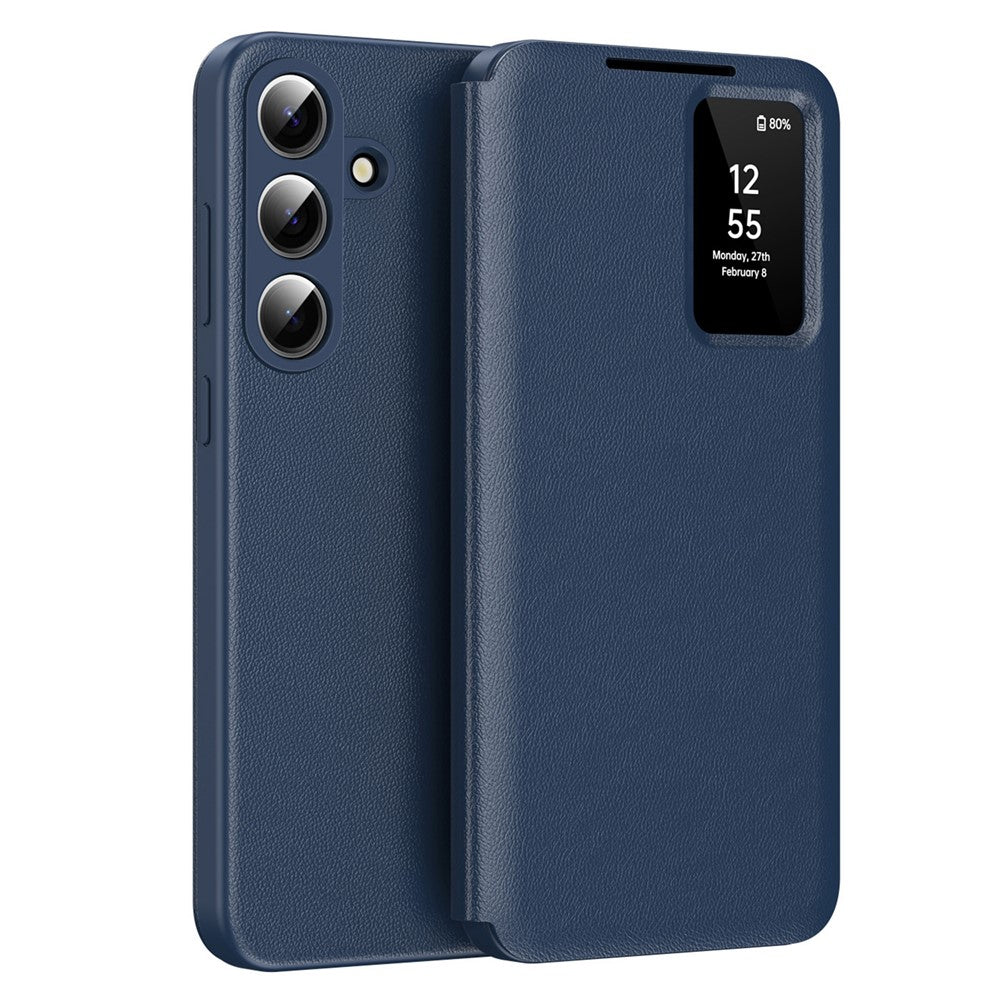 For Samsung Galaxy S26+ Hülle mit Kartenfach & Smart View Fenster aus Leder