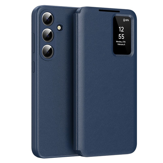 For Samsung Galaxy S26+ Hülle mit Kartenfach & Smart View Fenster aus Leder