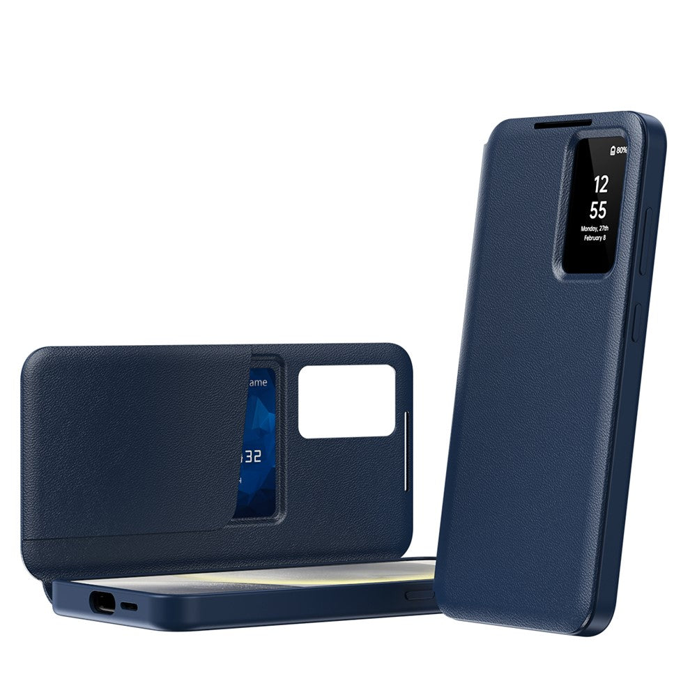 For Samsung Galaxy S26+ Hülle mit Kartenfach & Smart View Fenster aus Leder