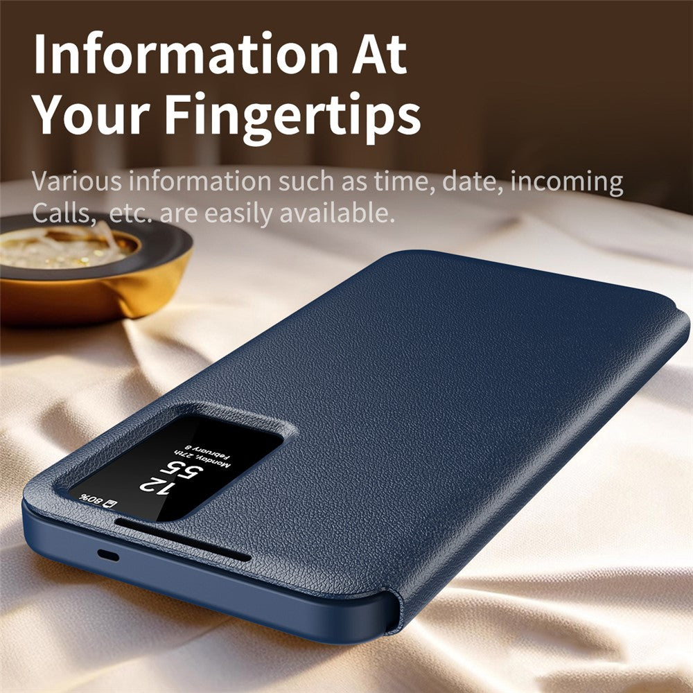 For Samsung Galaxy S26+ Hülle mit Kartenfach & Smart View Fenster aus Leder