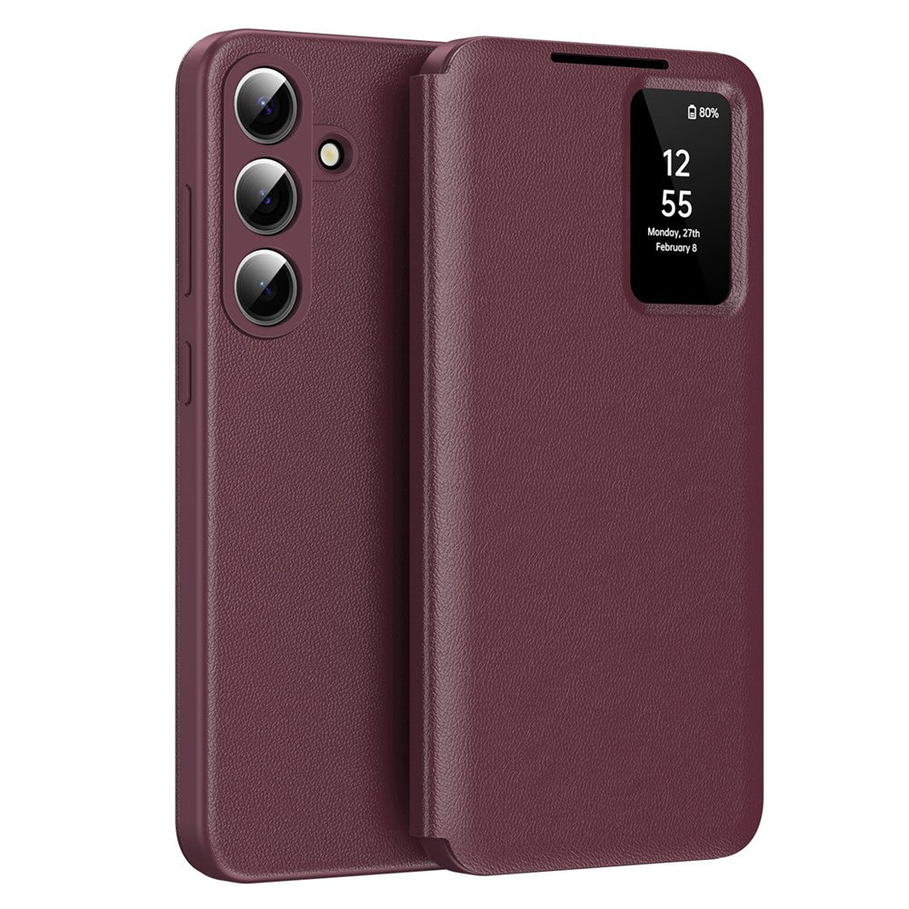 For Samsung Galaxy S26+ Hülle mit Kartenfach & Smart View Fenster aus Leder