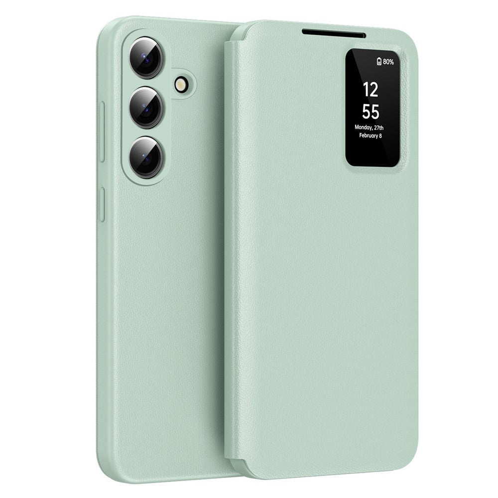 For Samsung Galaxy S26+ Hülle mit Kartenfach & Smart View Fenster aus Leder