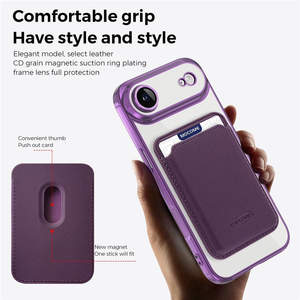 For iPhone Air Case with Detachable Card Holder Compatible with MagSafe Electroplated TPU + PC Phone Cover Built-in Lens Film