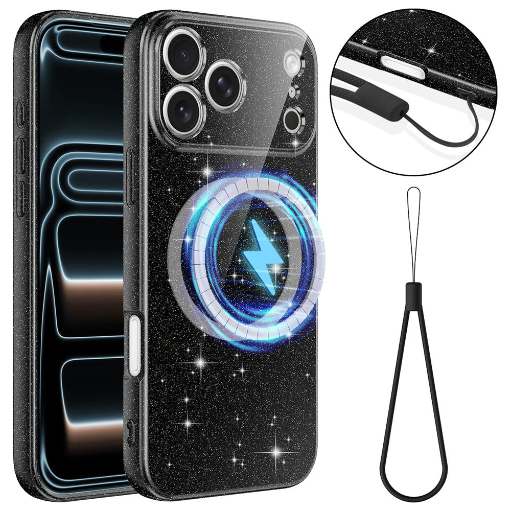 For iPhone 17 Pro Max Case Compatible with MagSafe Glitter TPU Shockproof Phone Cover with Wrist Strap