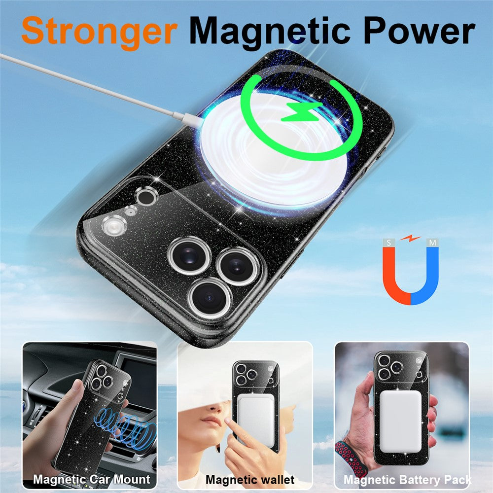 For iPhone 17 Pro Max Case Compatible with MagSafe Glitter TPU Shockproof Phone Cover with Wrist Strap