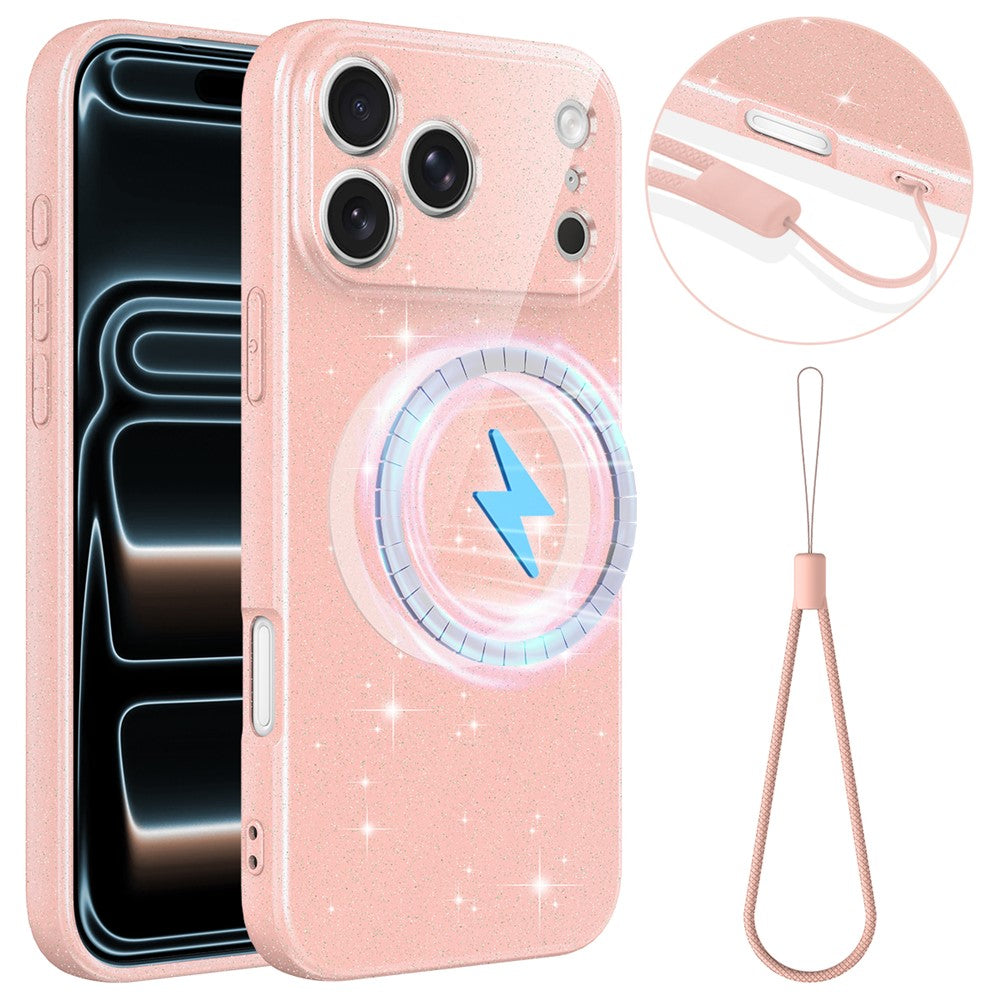 For iPhone 17 Pro Max Case Compatible with MagSafe Glitter TPU Shockproof Phone Cover with Wrist Strap