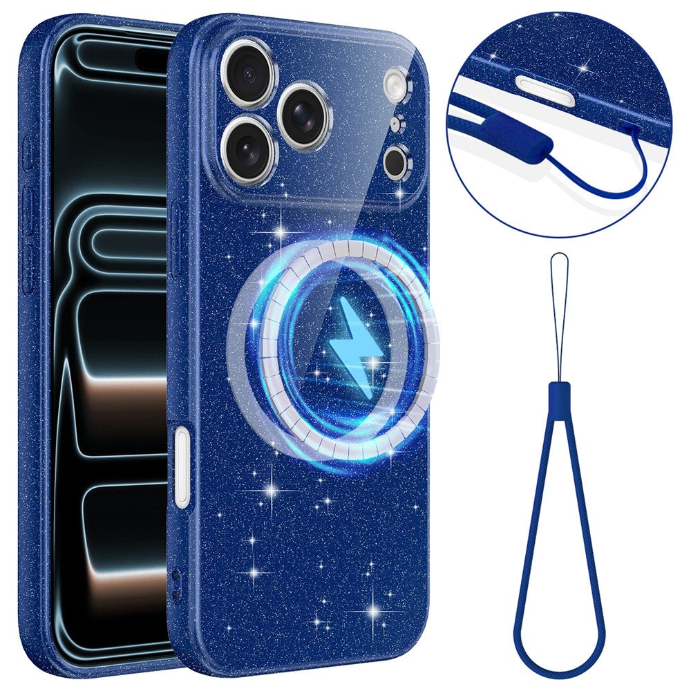 For iPhone 17 Pro Max Case Compatible with MagSafe Glitter TPU Shockproof Phone Cover with Wrist Strap