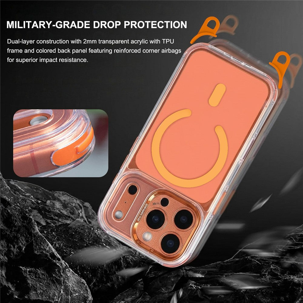 For iPhone 17 Pro Max Magnetic Case Clear Acrylic + TPU Phone Cover Compatible with MagSafe with 150cm Adjustable Lanyard