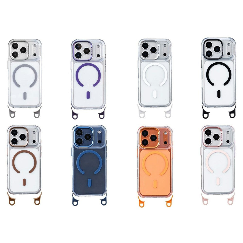 For iPhone 17 Pro Max Magnetic Case Clear Acrylic + TPU Phone Cover Compatible with MagSafe with 150cm Adjustable Lanyard