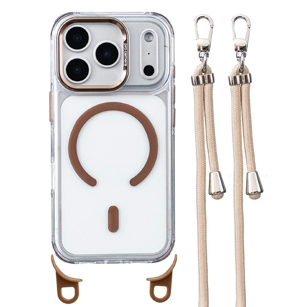 For iPhone 17 Pro Max Magnetic Case Clear Acrylic + TPU Phone Cover Compatible with MagSafe with 150cm Adjustable Lanyard
