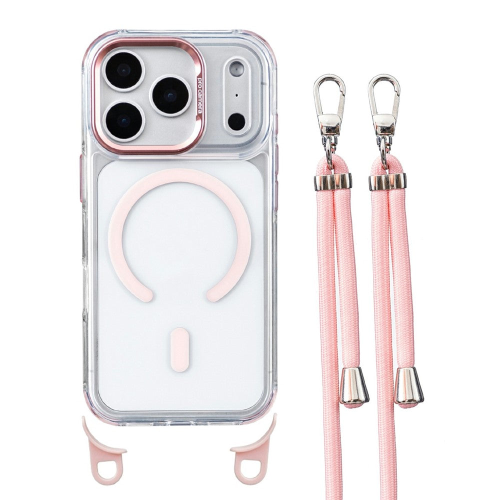 For iPhone 17 Pro Max Magnetic Case Clear Acrylic + TPU Phone Cover Compatible with MagSafe with 150cm Adjustable Lanyard