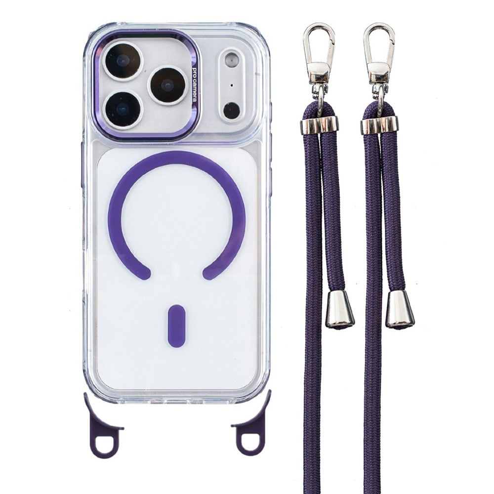For iPhone 17 Pro Max Magnetic Case Clear Acrylic + TPU Phone Cover Compatible with MagSafe with 150cm Adjustable Lanyard
