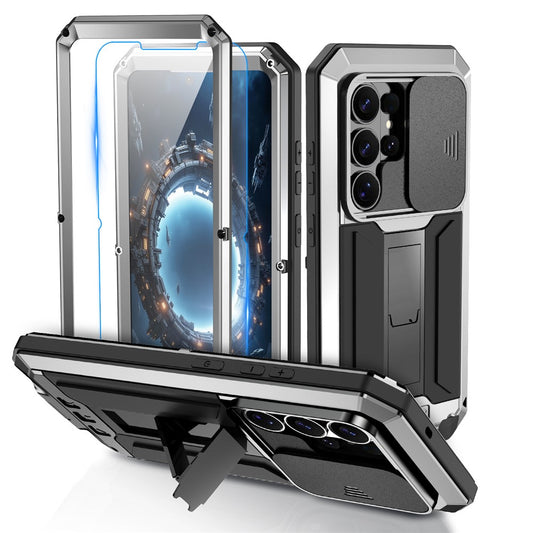 R-JUST For Samsung Galaxy S26 Ultra Case PC + Silicone + Metal Back Cover with Tempered Glass Film