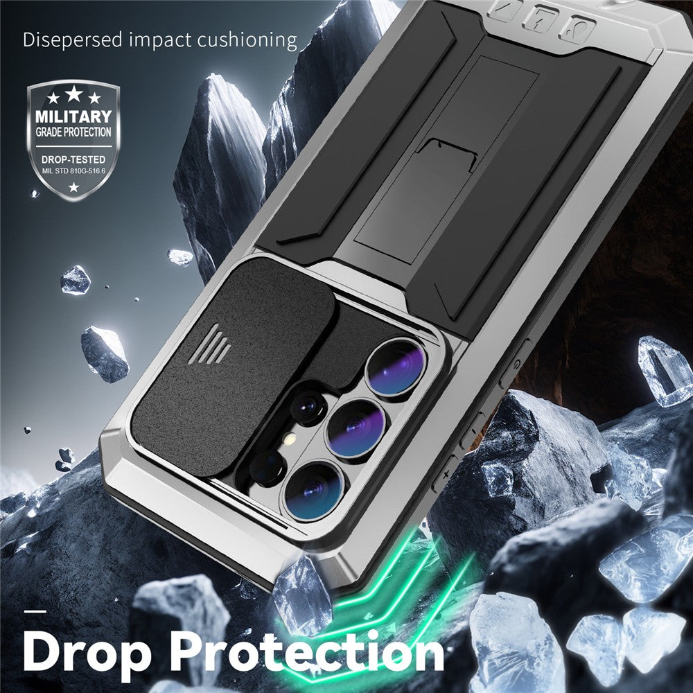 R-JUST For Samsung Galaxy S26 Ultra Case PC + Silicone + Metal Back Cover with Tempered Glass Film