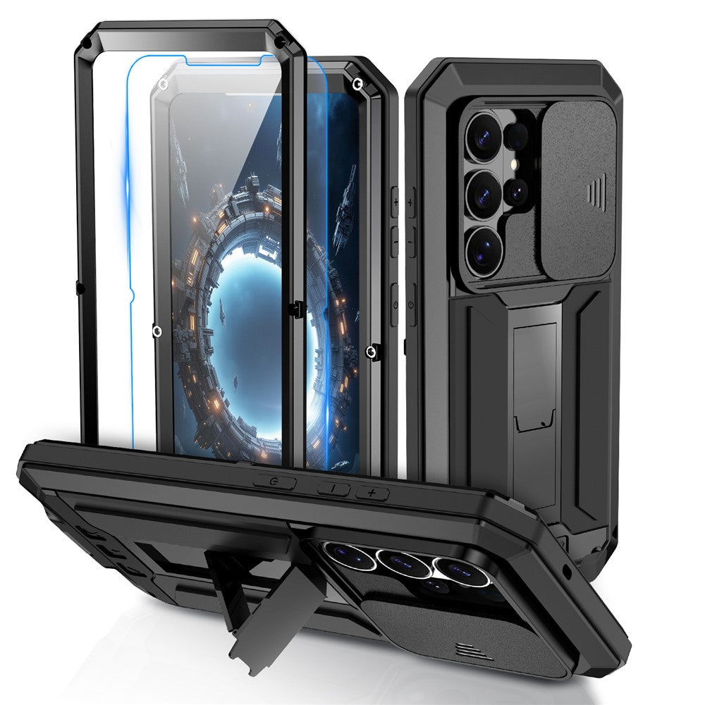 R-JUST For Samsung Galaxy S26 Ultra Case PC + Silicone + Metal Back Cover with Tempered Glass Film