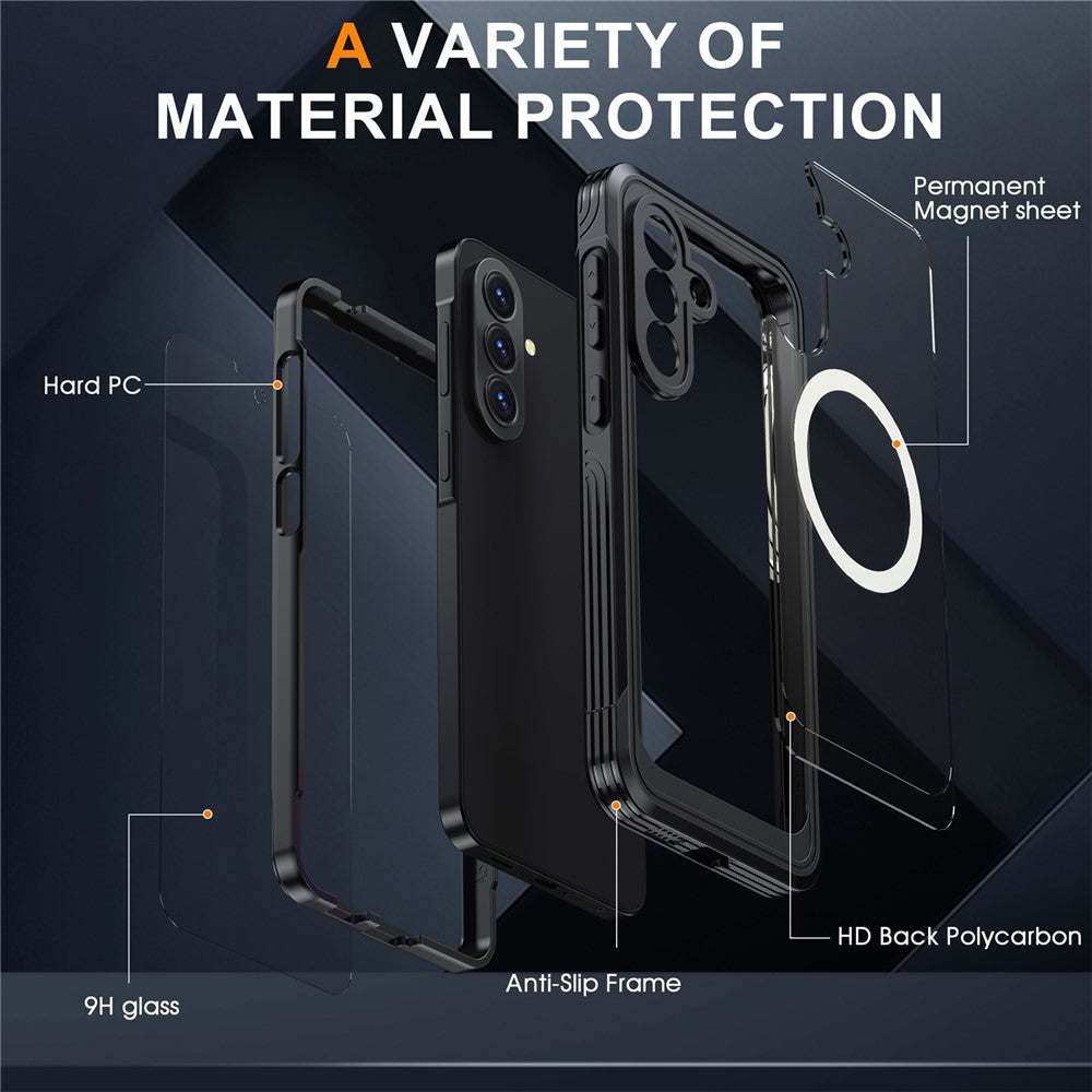 For Samsung Galaxy A57 5G Magnetic Case PC + TPU Phone Cover with Tempered Glass Screen Film