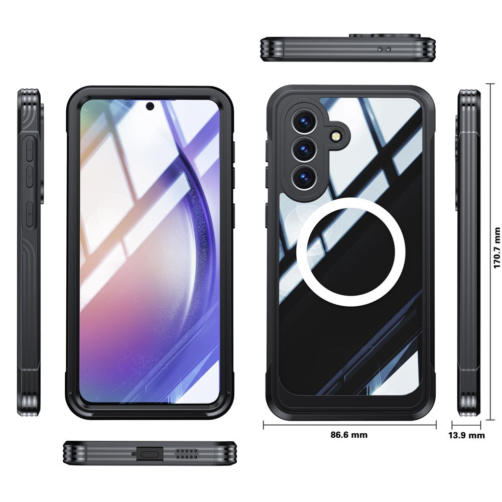 For Samsung Galaxy A57 5G Magnetic Case PC + TPU Phone Cover with Tempered Glass Screen Film