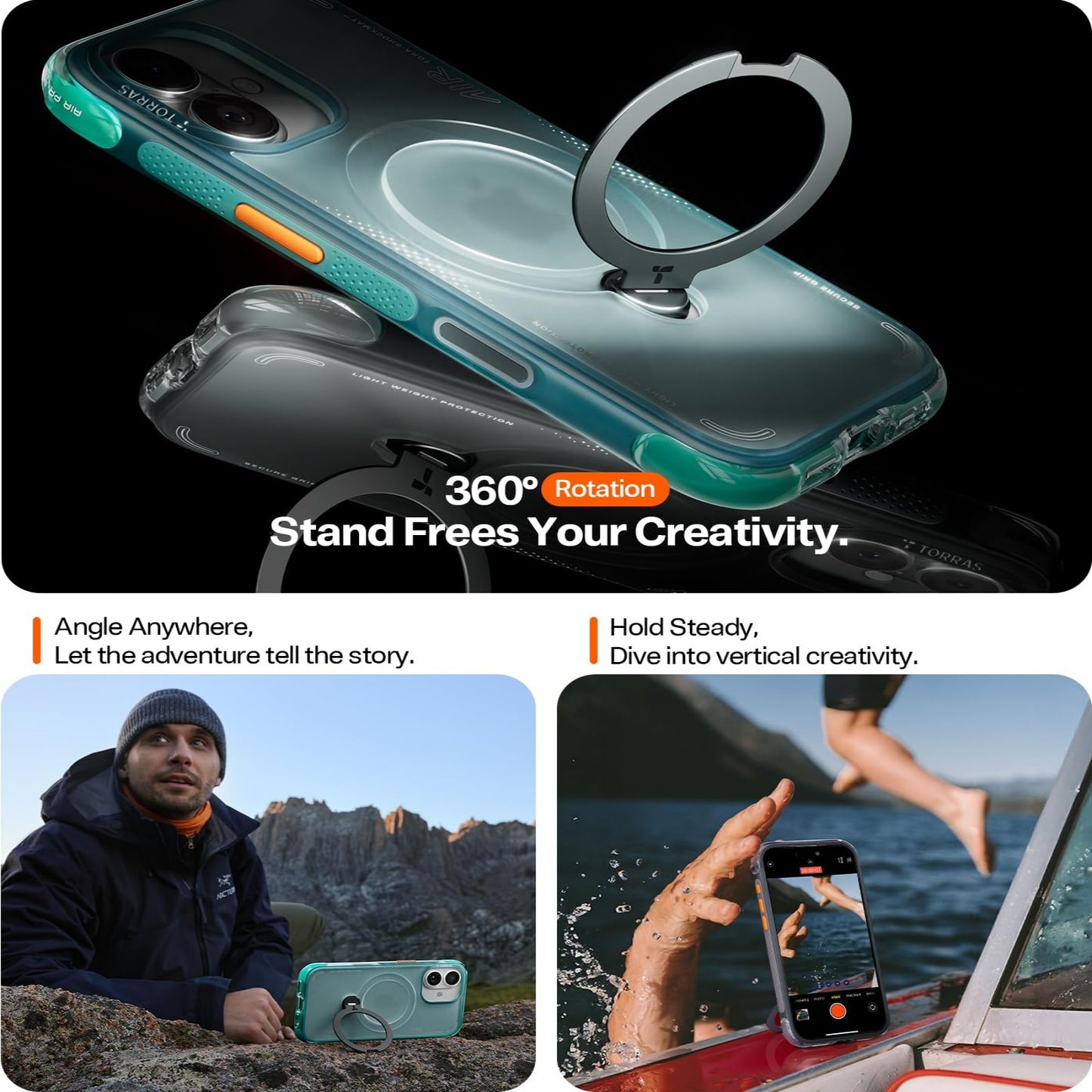TORRAS For iPhone 17  Ostand Q3 Air Series Magnetic Case with Kickstand Shockproof PC + TPU Phone Cover