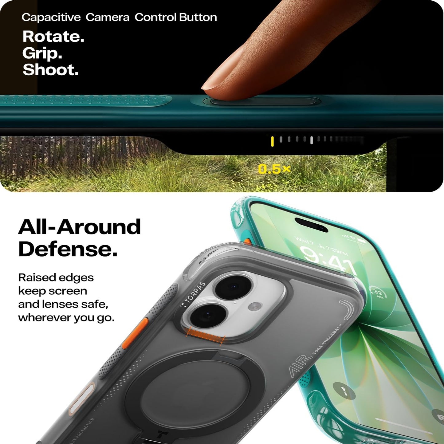 TORRAS For iPhone 17  Ostand Q3 Air Series Magnetic Case with Kickstand Shockproof PC + TPU Phone Cover