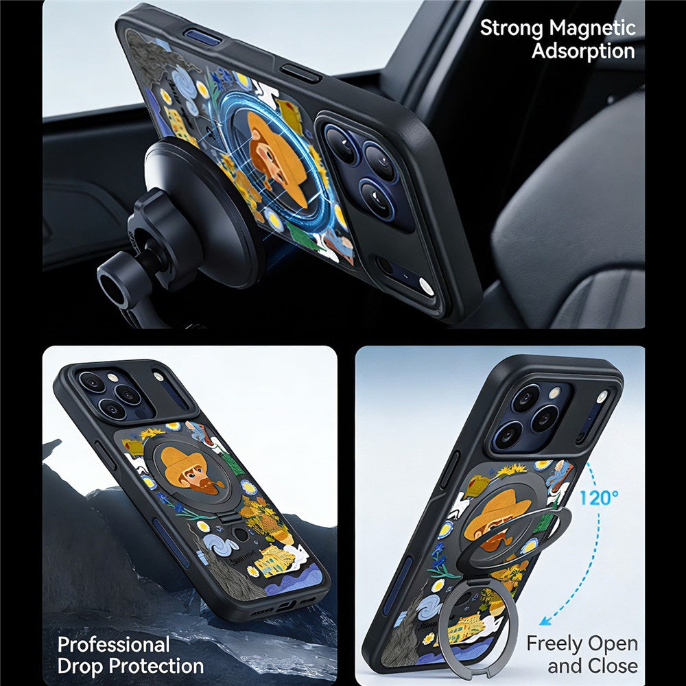 CASEKOO for iPhone 18 Pro Max / 17 Pro Max Magnetic Case Constellation Pattern Ring Kickstand Shockproof PC + TPU Phone Cover