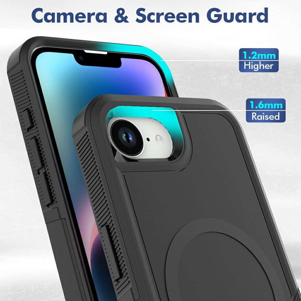 Magnetic Phone Case For iPhone 17e  /  16e Shockproof PC + TPU Cover with High-Alumina Tempered Glass Screen Protector
