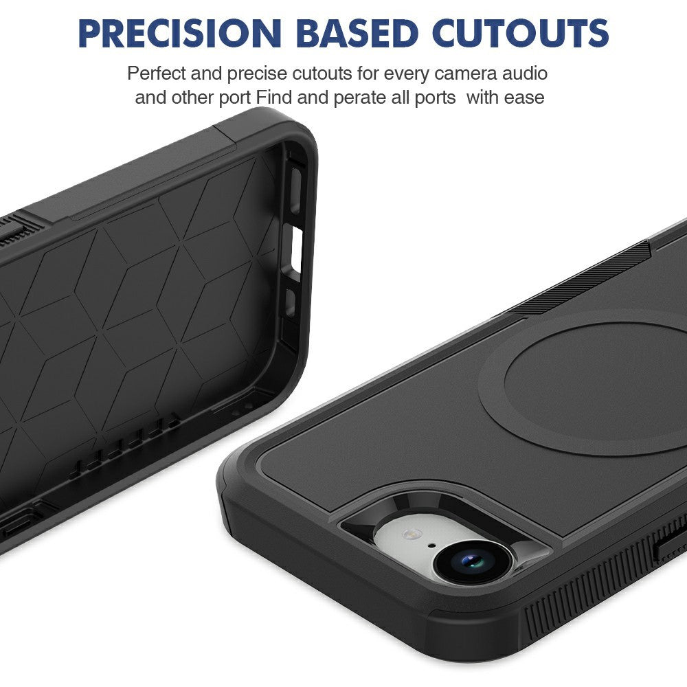 Magnetic Phone Case For iPhone 17e  /  16e Shockproof PC + TPU Cover with High-Alumina Tempered Glass Screen Protector