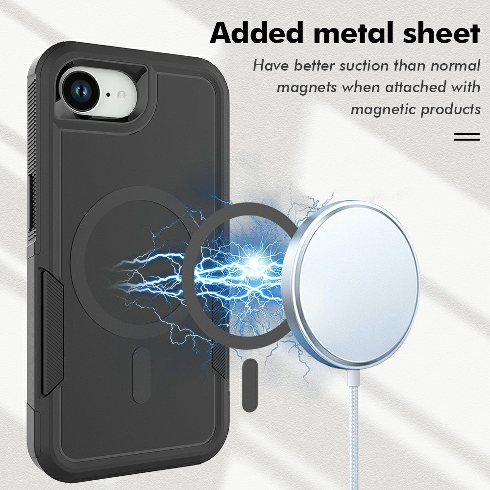 Magnetic Phone Case For iPhone 17e  /  16e Shockproof PC + TPU Cover with High-Alumina Tempered Glass Screen Protector