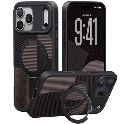 CASEKOO For iPhone 18 Pro Max / 17 Pro Max Case Compatible with MagSafe Geometric Texture PC + TPU Phone Cover with Ring Kickstand
